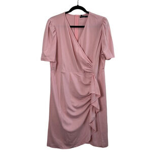 NWT Women's Pink Faux Wrap 80's style dress Ruffle XXL